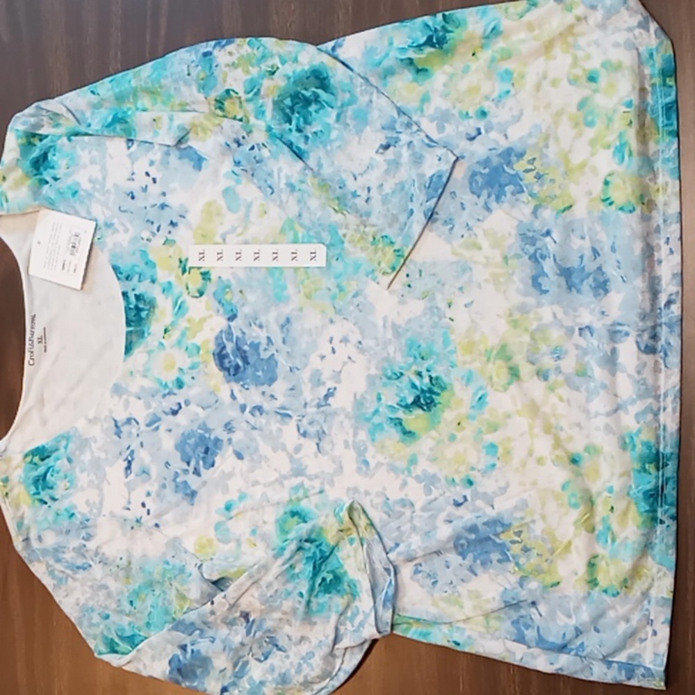 Croft & Barrow 3/4 Sleeve Blue Flowered Blouse w Built in Undershirt XL NWT